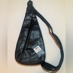 Unisex True Religion pebbled debossed sling body bag